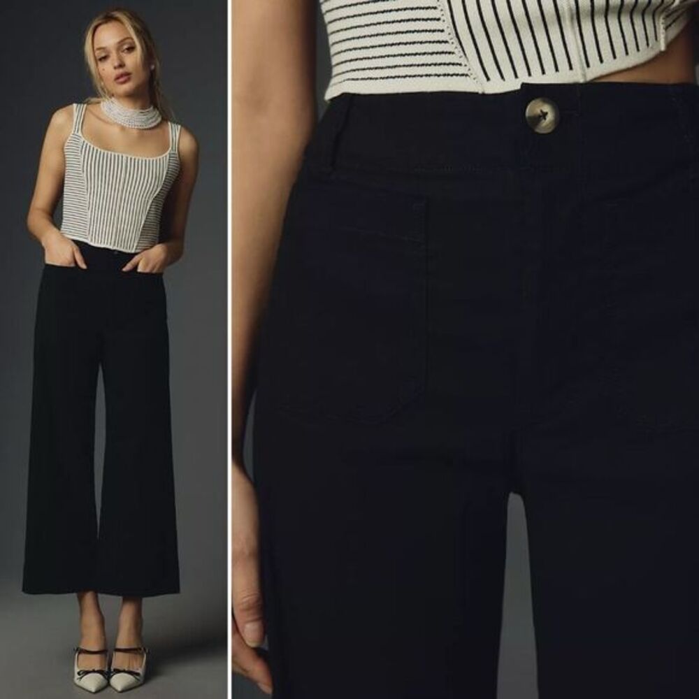 Maeve by Anthropologie NWT Colette Cropped Wide-Leg Pants in Black Size 30